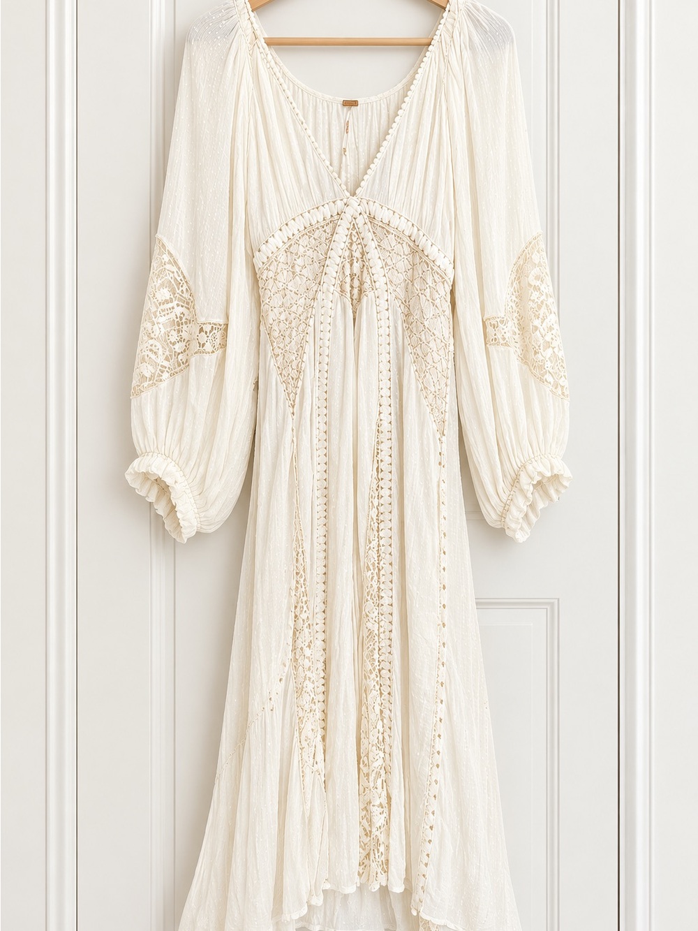 Women's Cream Boho Lace-Trim Dress